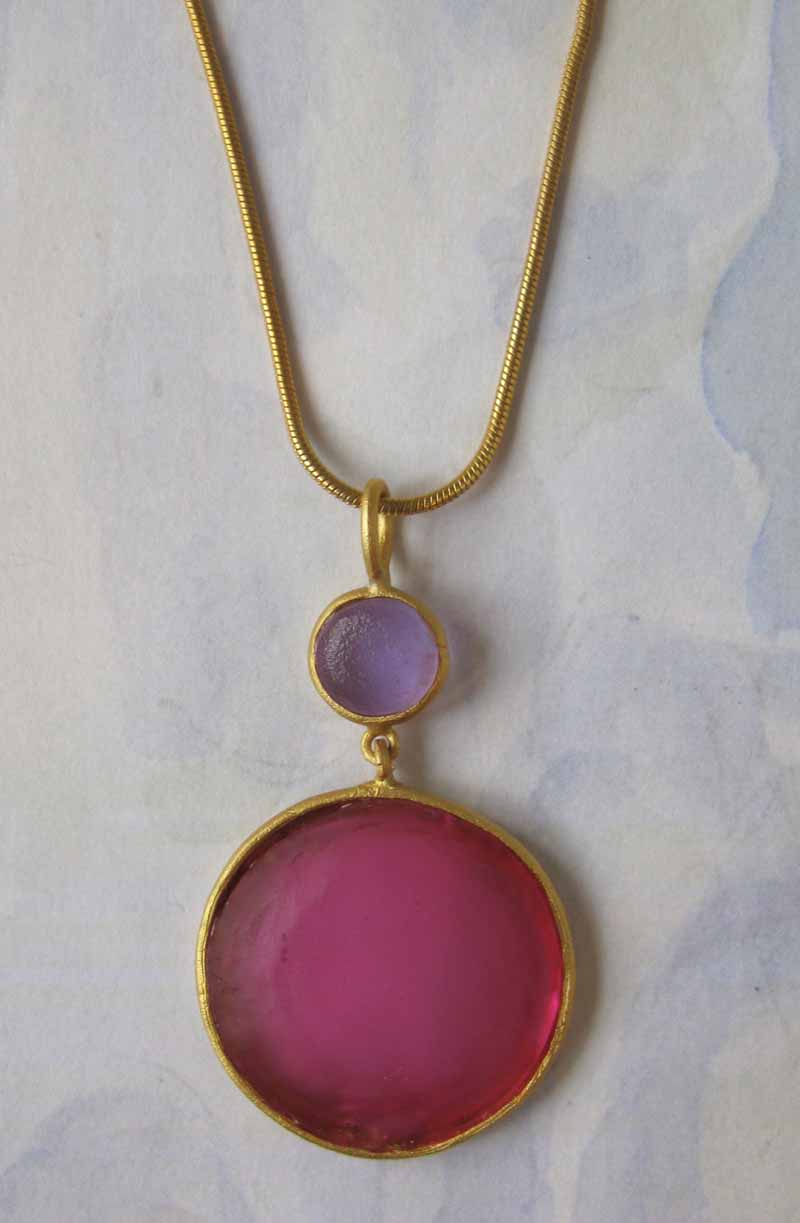 Round Cast Glass Necklace in Rose-Lavendar